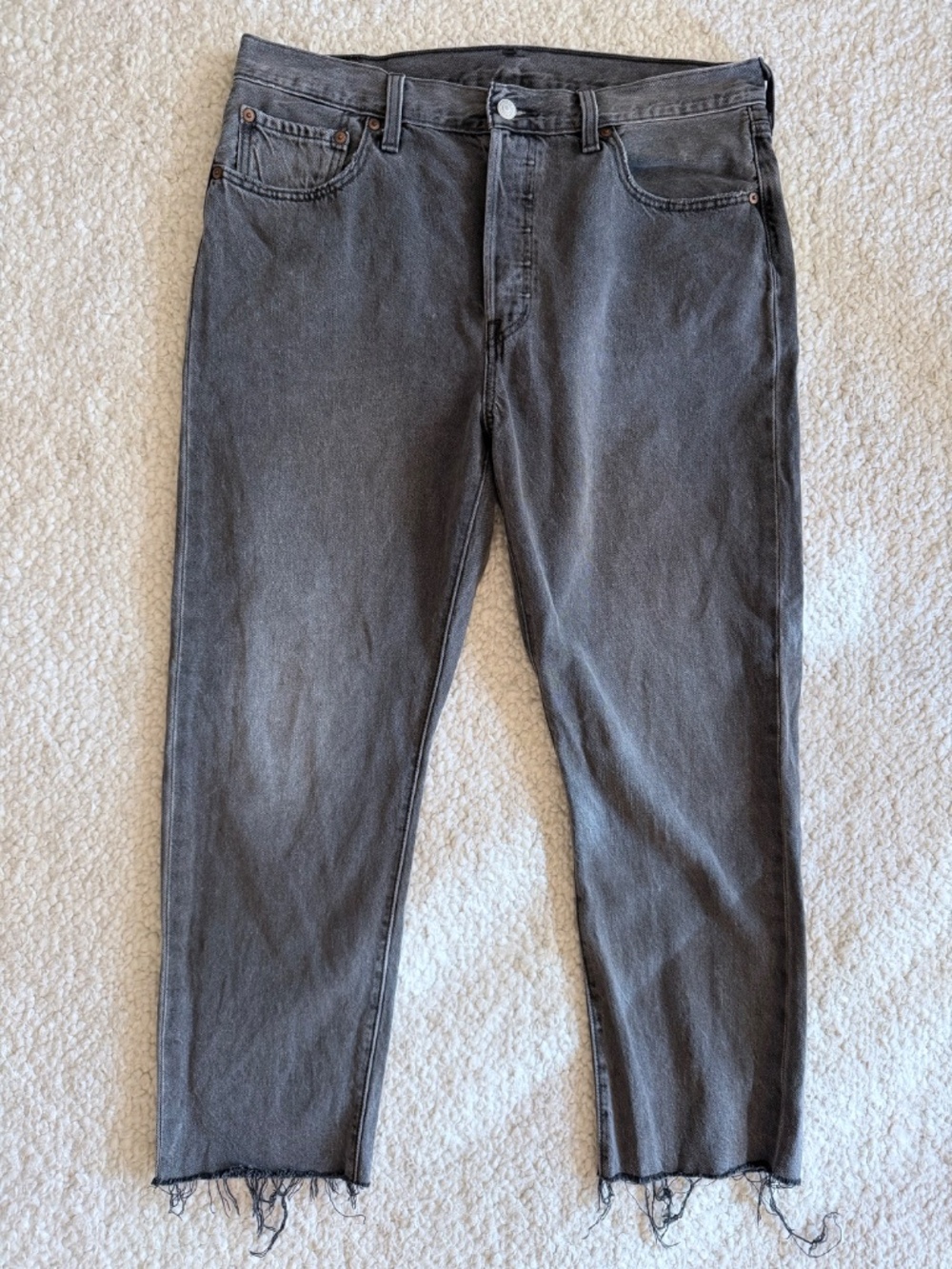 Levi's 501 Original High Rise Straight Cropped Jeans Black 32x26 Grey Short